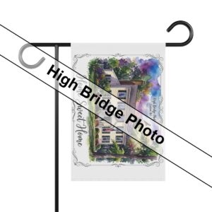 Custom house portrait art printed on a garden flag banner