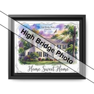 Custom house portrait art printed on a framed matte canvas
